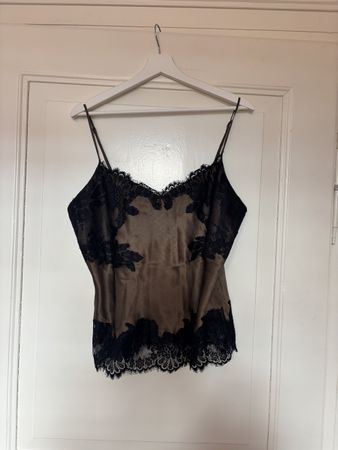 Camisole brown black lace silk size 