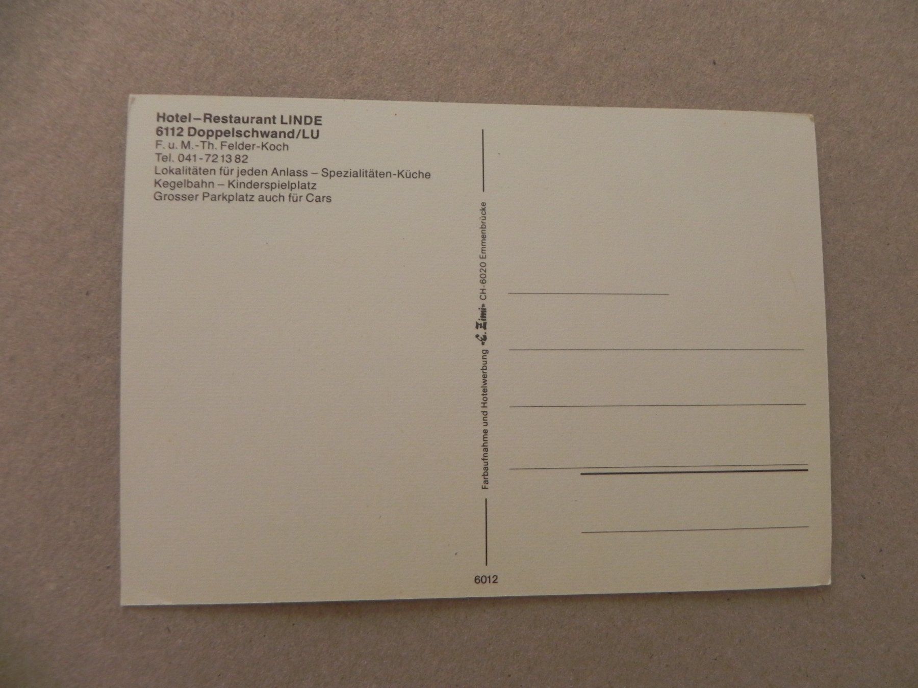 Cartoline postali: Ansichtskarte Karte Doppelschwend LU Hotel Restaurant Linde – Usato da Siebnen venduto da krimsie 1