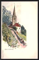 Künstler-AK Montreux, Kirche im Ort