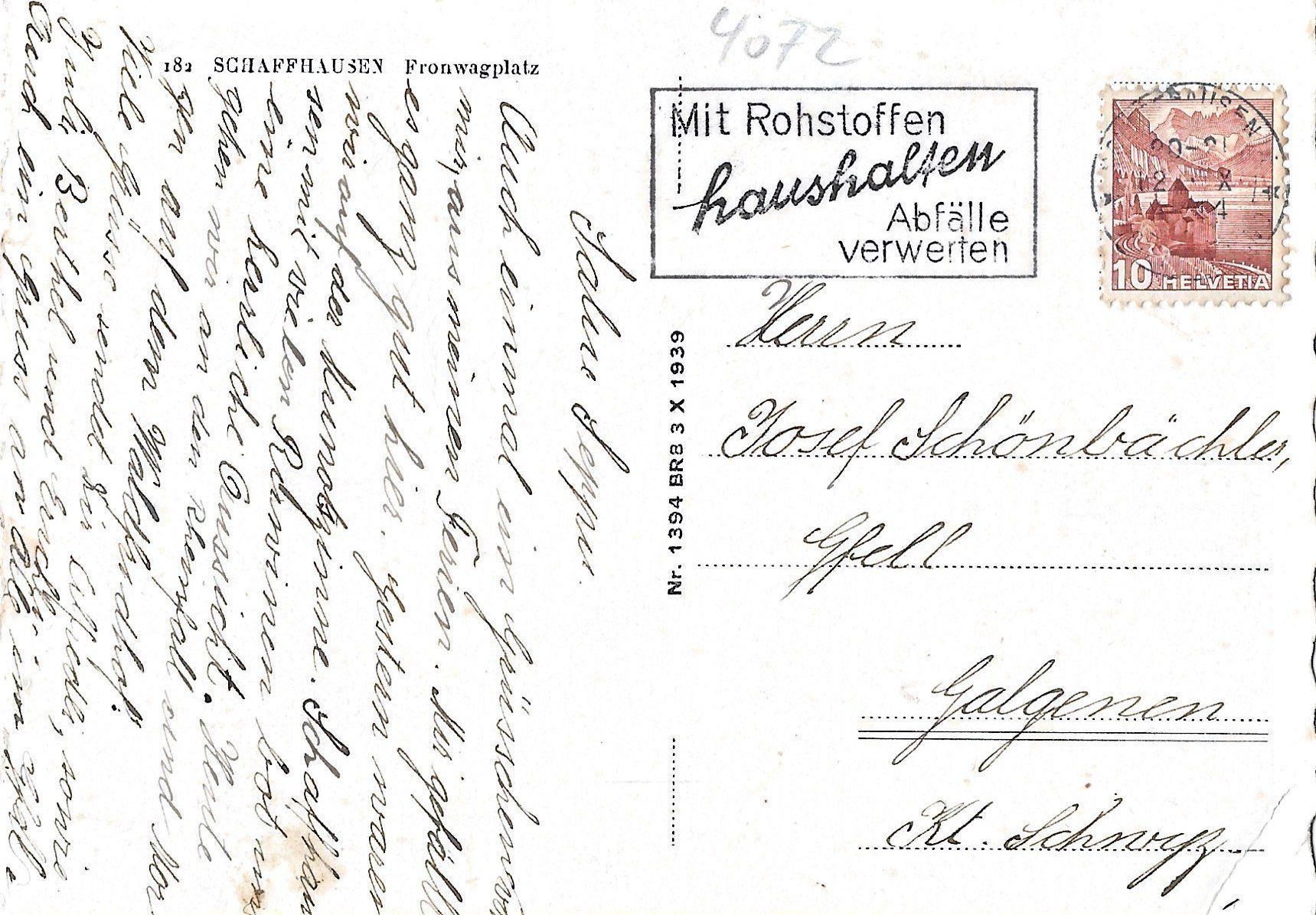 Cartoline postali: Schaffhausen, Fronwagplatz – Usato da Frauenfeld venduto da Merk52 1