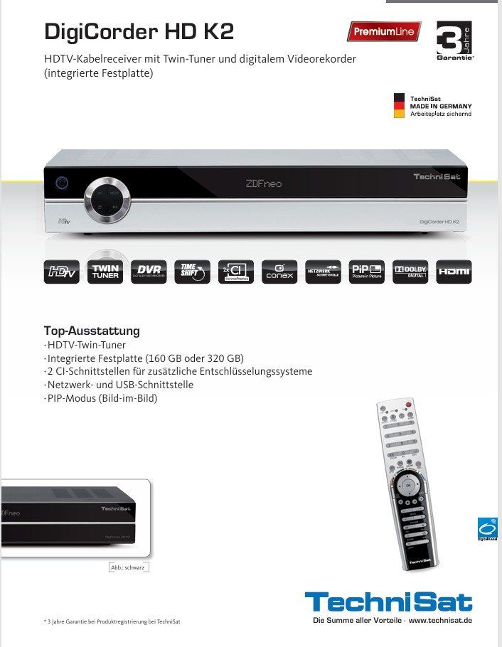 Technisat Ricevitori: Technisat HD K2 Kabel Receiver Digital 500 GB Festplatte – Usato da kaiseraugst venduto da Yohe 6