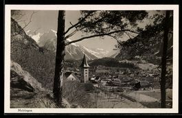 AK Meiringen, Ortsansicht mit Kirche und Bergen