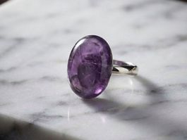 Moderner Cabochon Natur-Amethyst Silberring 925 - Neu