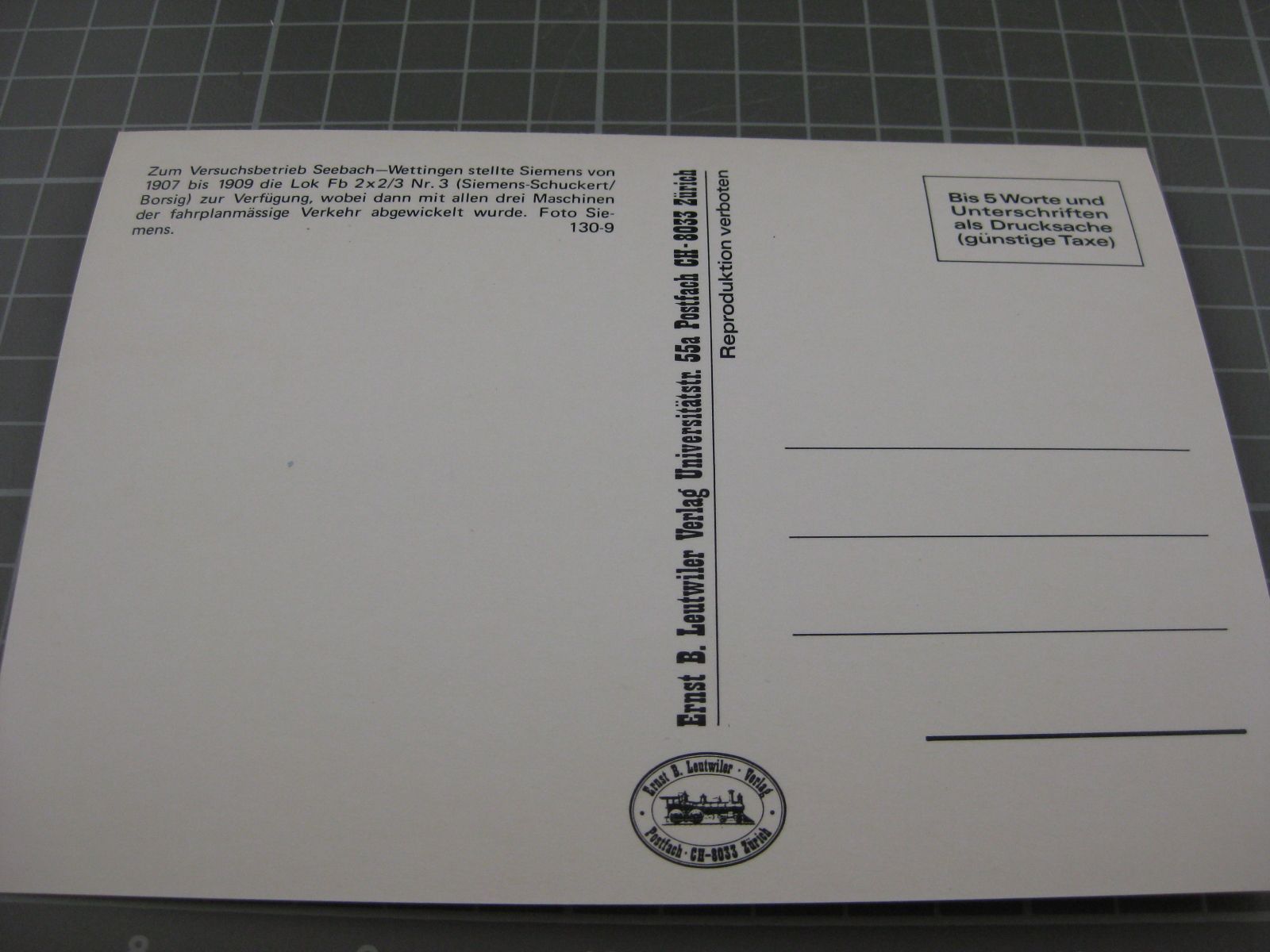 Cartoline postali: SBB Versuchslok Seebach Wettingen Nr 3 – Usato da Malters venduto da Marosko 1