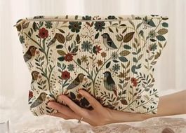 Kleine Tasche Necessaire aus Cord mit Reißverschluss Vögel