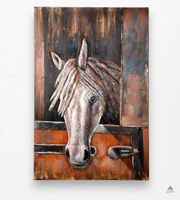 3D Wandbild Pferd Holz & Metall 120x80 cm Handarbeit