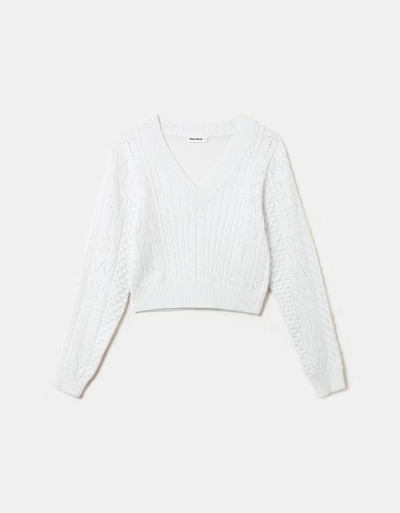 Tally Weijl Maglione Bianco Corto Weisser Strick Pullover Von