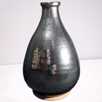 🖤 Vintage Keramik Vase Schwarz Metallic Retro Handarbeit 🖤