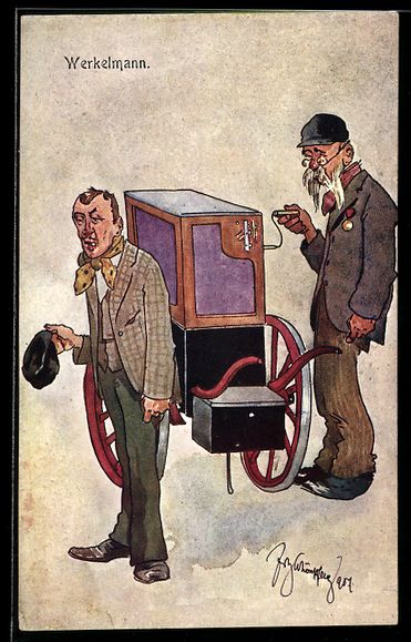Cartoline postali: Fritz Schönpflug: Werkelmann, Leierkast – Usato da Berlin venduto da bartko-reher