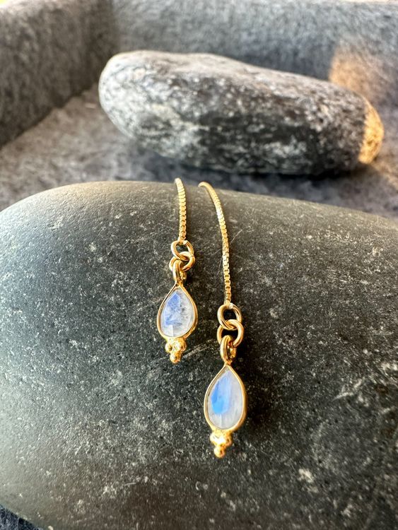 Mondstein Tränen Ohrringe 925 Sterling Silber - Einfädler Ohrschmuck Für Frauen