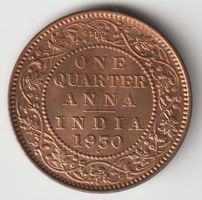 1930 India One Quarter ANNA Münze Bronze Stgl Stempelglanz