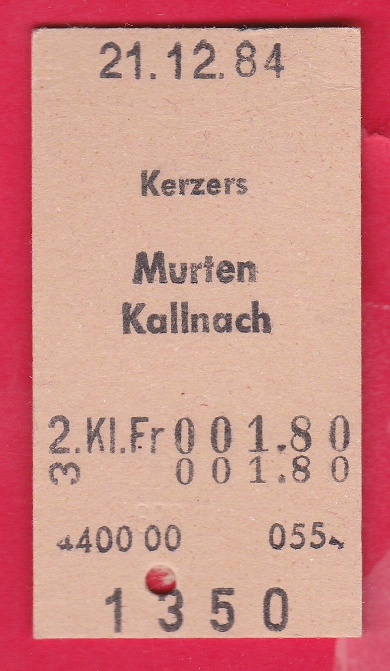 Tickets: KARTON BILLETT, KERZERS - KALLNACH, 2.KLASSE, EINFACH – Gebraucht aus Oberrieden von Gebirgsstelze