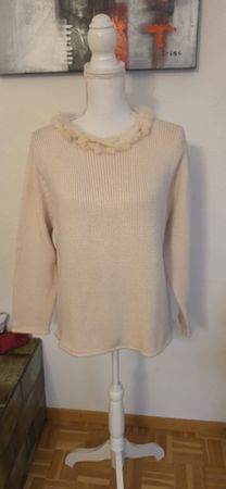 Sergio City Pullover beige mit Pelzkragen Grösse L