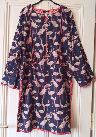 SAPPHIRE : Originale longue tunique "flamants roses" M-L