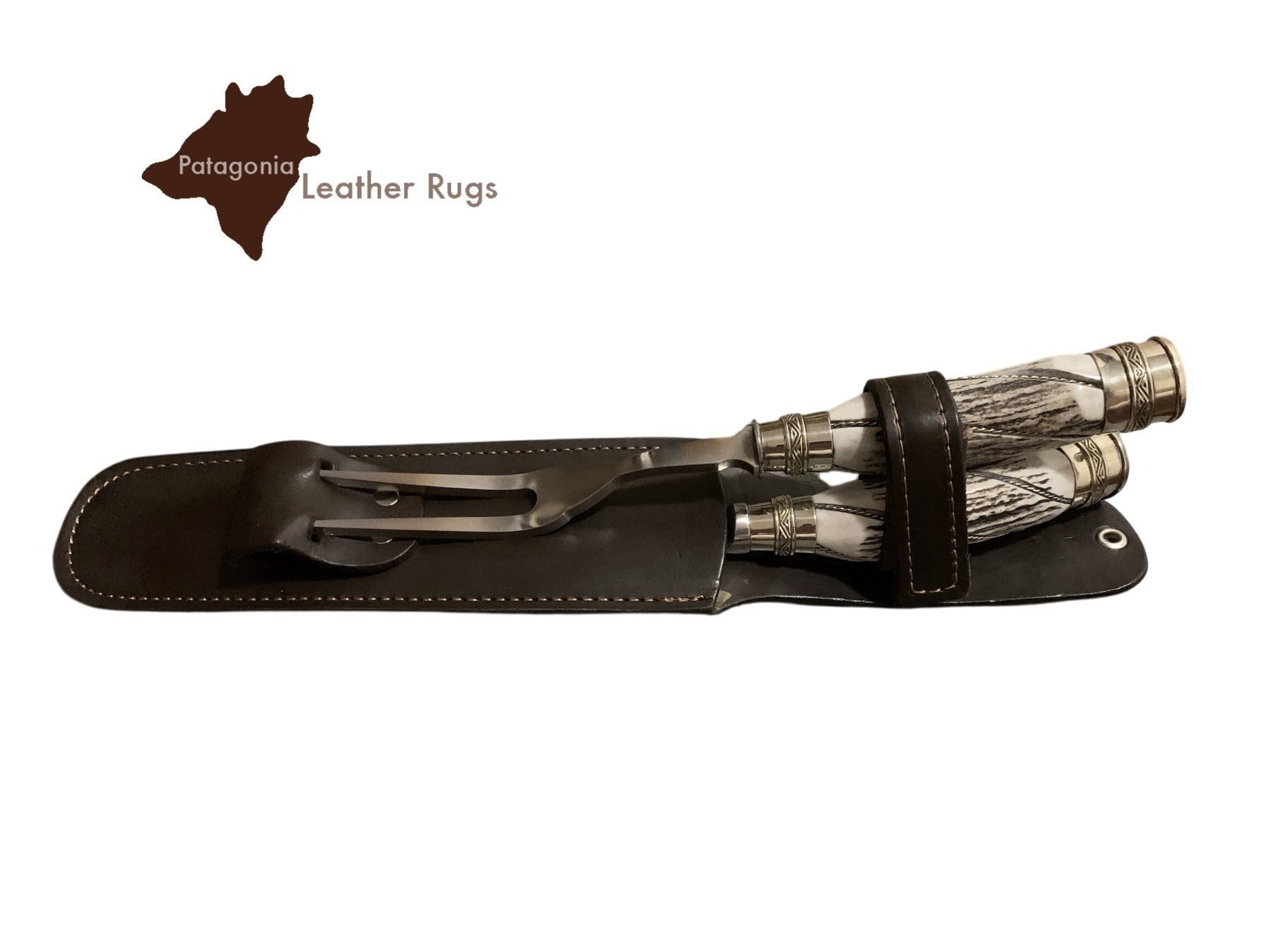 Set di posate: Tranchierset mit Fleischmesser und Fleischgabel Hirschgeweih – Nuovo e nell'imballaggio originale da Arbedo venduto da patagonialeatherrugs 3