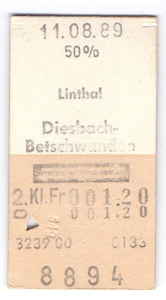 Tickets: Billette Linthal - Diesbach - Betschwanden – Gebraucht aus Langenthal von Sammlungs_aus
