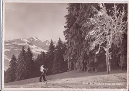 Hemberg, Schneeläufer, Säntis im Hintergrund, gelaufen 1949