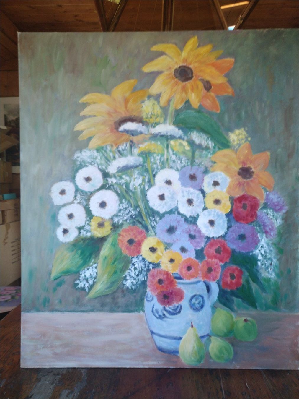 Gemälde: Gemälde Blumen mit Vase 50x60 cm Unikat Acryl – Neu (gemäss Beschreibung) aus Buckten von RolandsLiquidationen