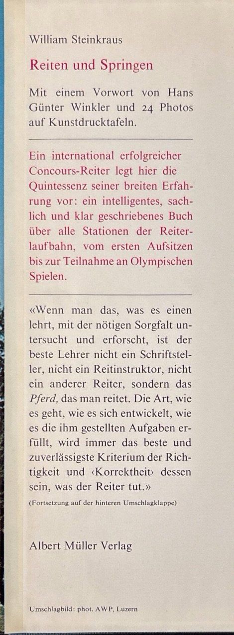 Libri: Steinkraus William, Reiten und Springen – Nuovo (secondo la descrizione) da Sarnen venduto da Livres 1