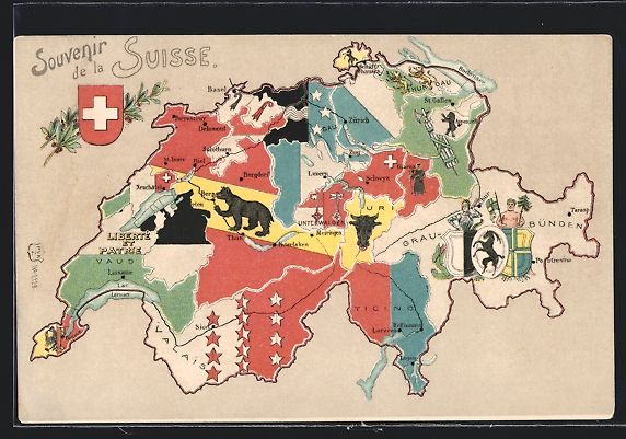 Cartoline postali: Litho Schweiz, Landkarte der Schweiz mit – Usato da Berlin venduto da bartko-reher