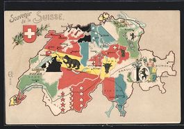 Litho Schweiz, Landkarte der Schweiz mit