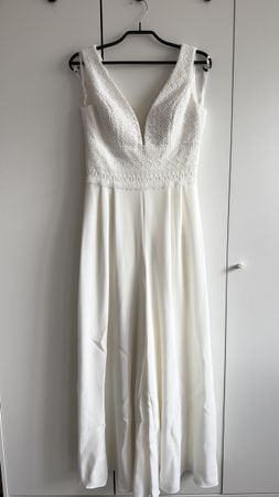 Jumpsuit Bianco Evento weiss Spitze Grösse 36 S Zustand neu
