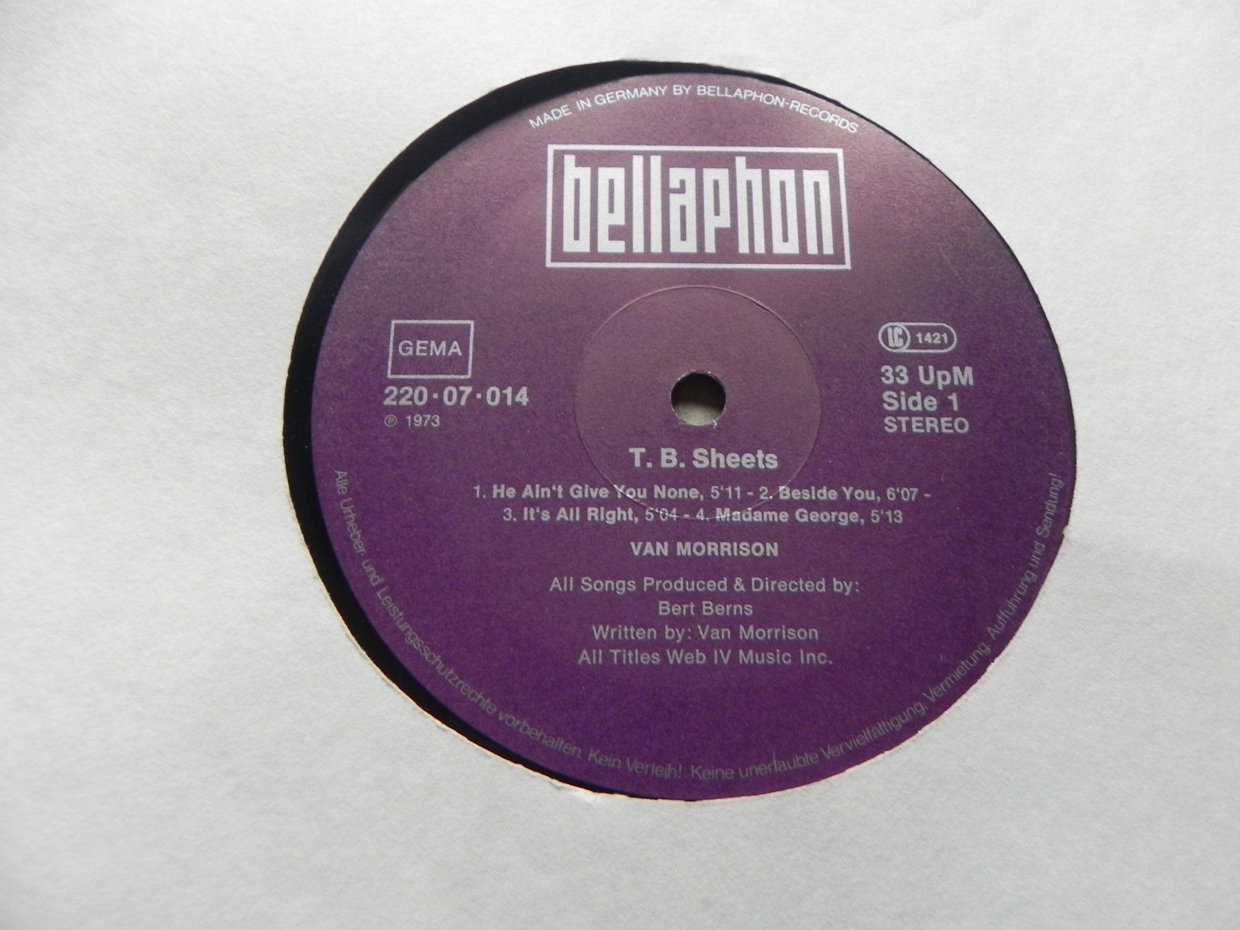 Dischi in vinile: LP brit. Blues Rock Van Morrison 1973 T.B. Sheets – Usato da Siebnen venduto da krimsie 3