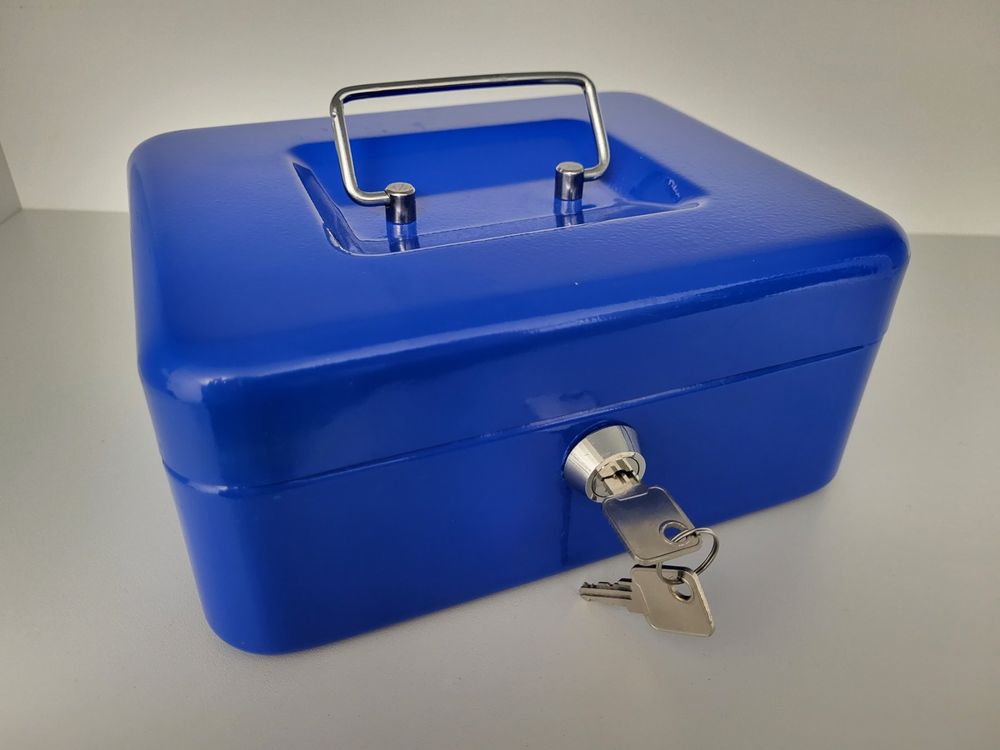 Geldkassette Blau Mit Münzeinsatz - 200x160x90mm Für Bargeld & Kleingeld