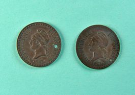 2 Centime-Münzen Frankreich, Jahre 1849 und 1851, Kupfer