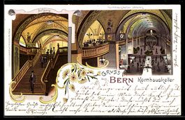 Lithographie Bern, Kornhauskeller, Aufgang und Inneres