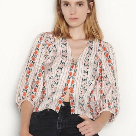 Sandro Embroidery Viscose Blend Blouse