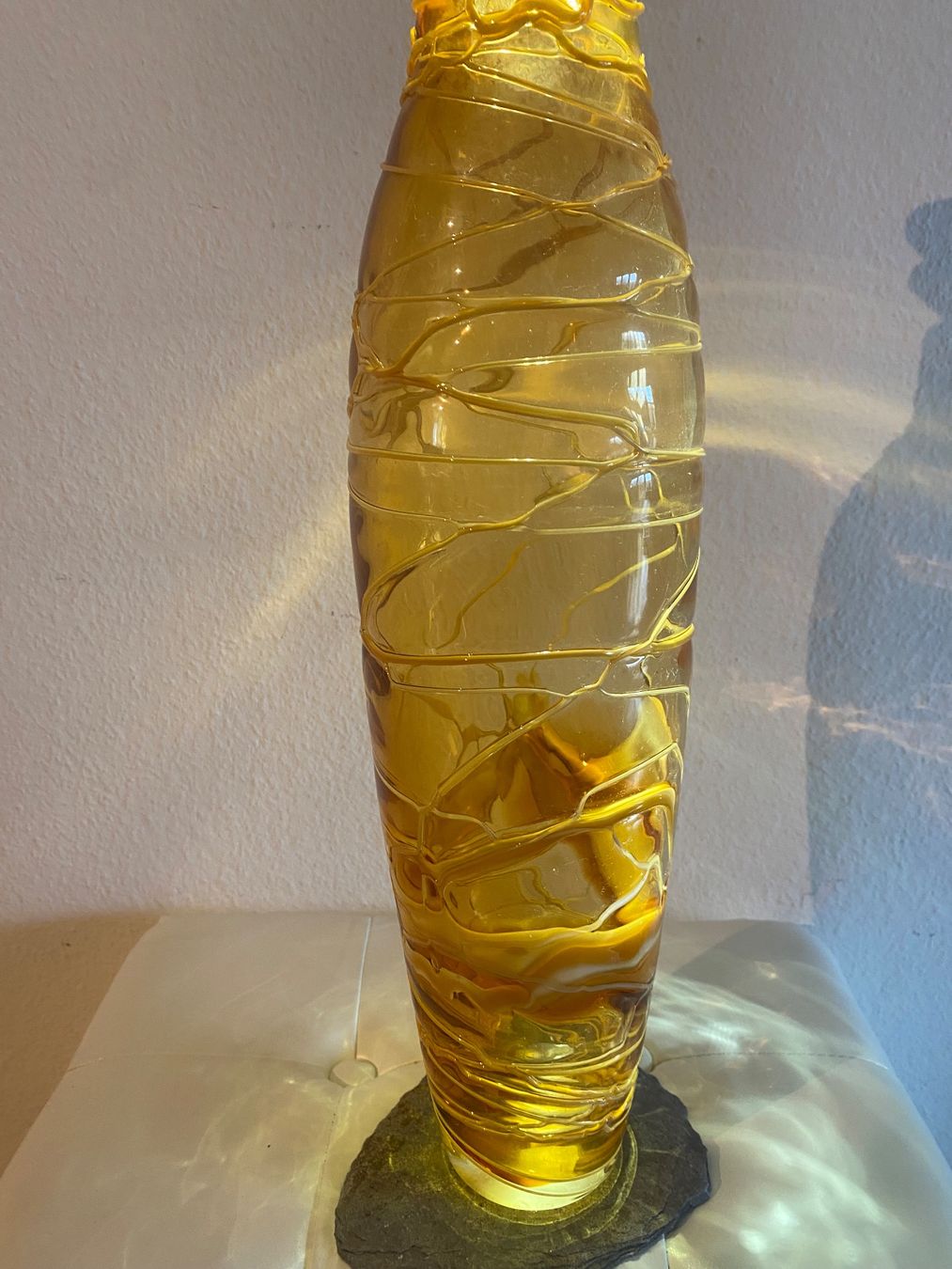 Murano Vasi & Recipienti: Grosse Murano-Vase bernsteinfarben Spaghetti – Usato da Männedorf venduto da Maru83 3