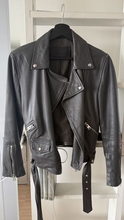 AllSaints Cole Biker Jacket, Size M, grey leather