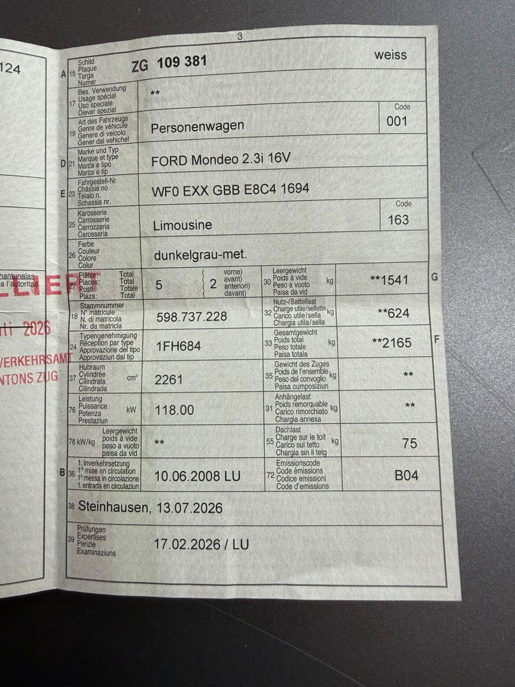 Ford Automobili: Ford Mondeo 2.3 16V ab Platz – Usato da Steinhausen venduto da blauweiss.ch 9