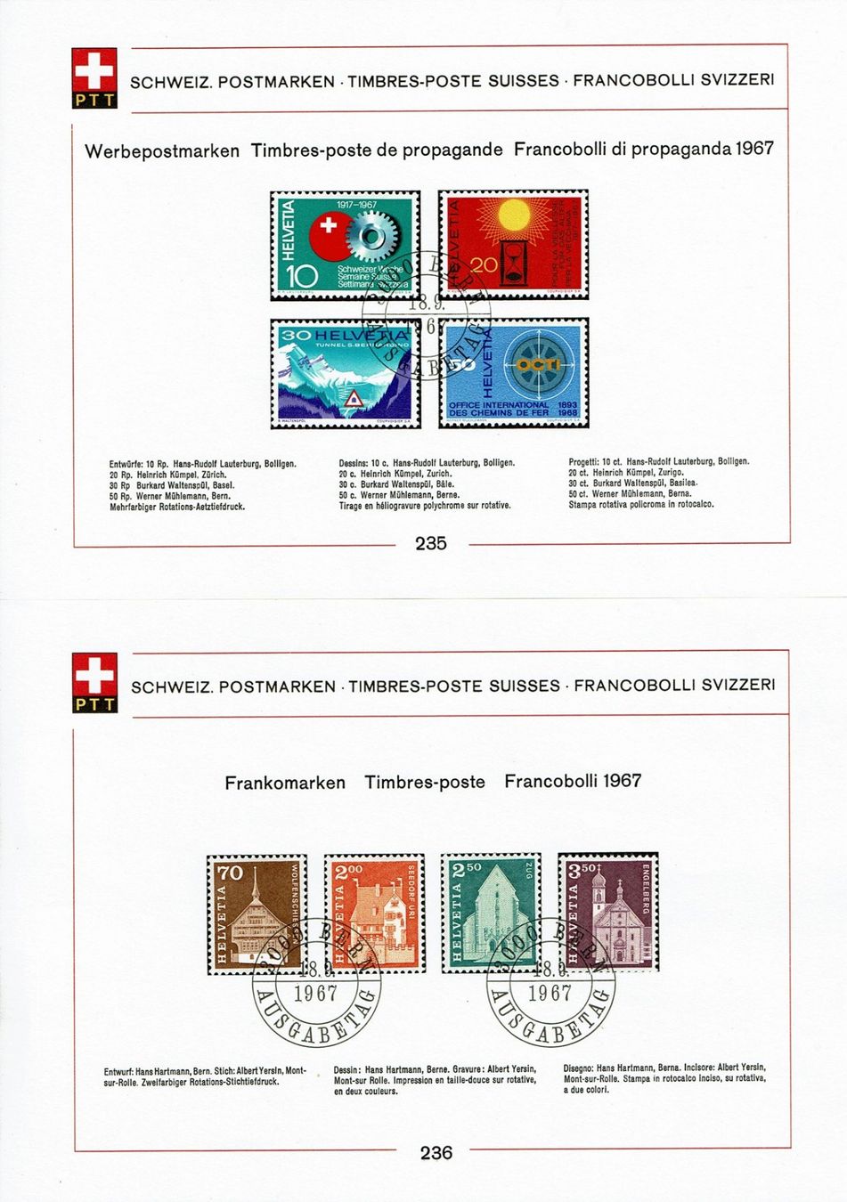 Alle Briefmarken: Sammelblatt PTT 235-236 ET-stempel – Gebraucht aus Neuchâtel von yacamoto