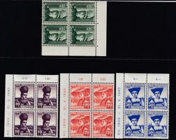 1939 Serie postfrische Viererblocks Zunr. J-89-92 mit Ecktab