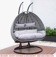 6595 - Polyrattan Hängesessel Hängekorb TWIN + Kissen Grau