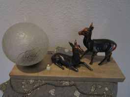 Art Deco Lampe, 2 Rehe auf Marmorsockel