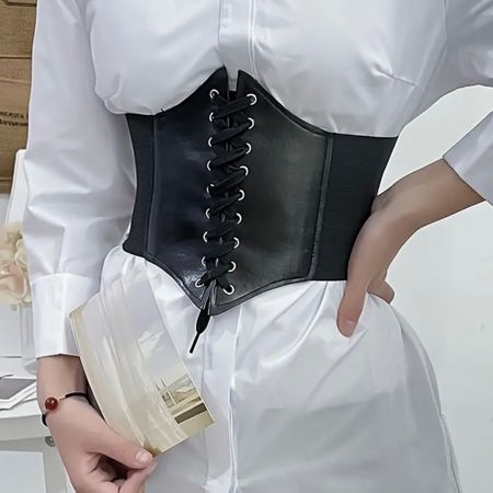 Mega sexy Corsetto nero in ecopelle con lacci, tgM/L
