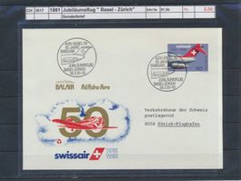 1981 Jubiläumsflug, "Basel - Zürich", Sonderbrief
