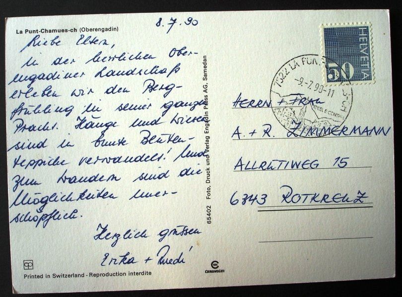 Ansichtskarten: LA PUNT-CHAMUES-CH Oberengadin – Gebraucht aus Jona von philajona 1