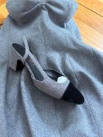 Chanel Slingpumps Wolle/Samt Grau/Schwarz Gr 39 NP 950.- 👠