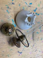 Antike Petroleumlampe Jugendstil Porzellan & Glas