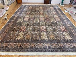 Seidenteppich XXL 428*307cm handgekn., gereinigt, Felder