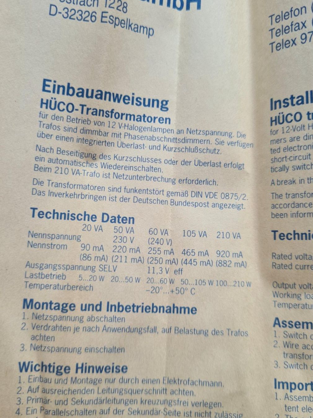 Componenti elettronici: Hüco Trafo 230V-12V Halogenlampen Dimmbar – Nuovo e nell'imballaggio originale da Urdorf venduto da sumrum 5