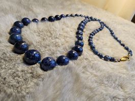 Vintage lange elegante Lapislazuli graduierte Halskette