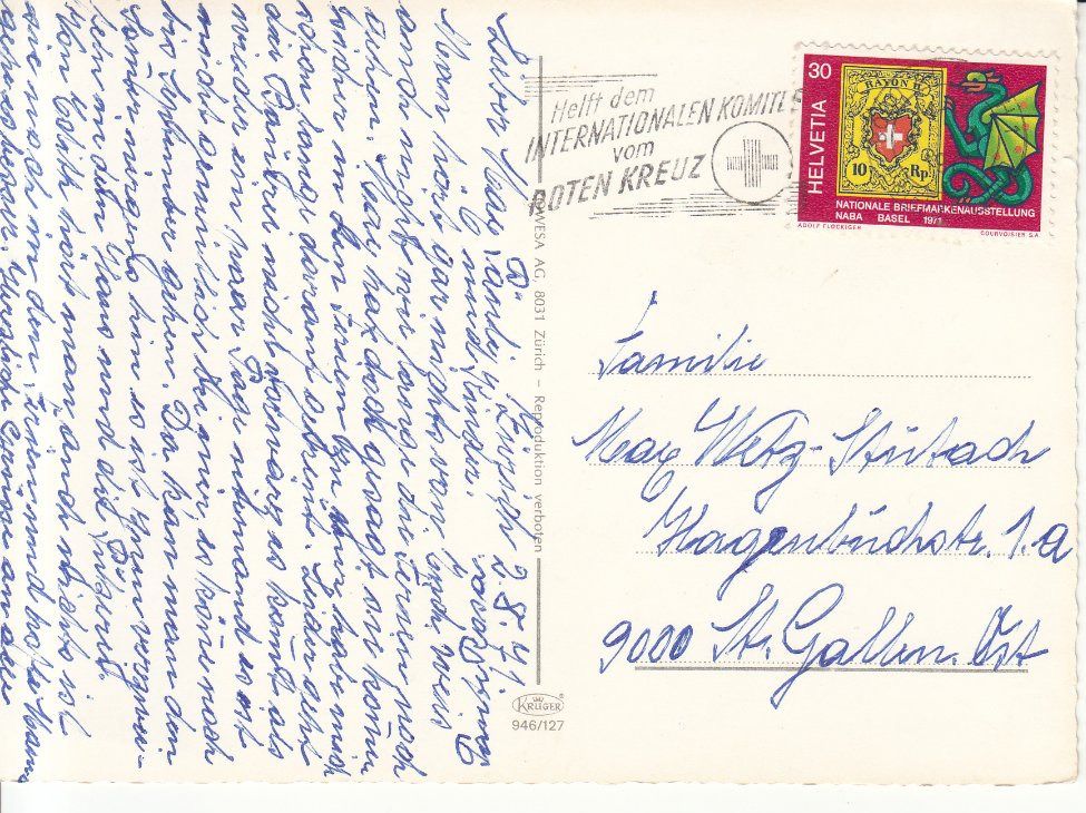 Cartoline postali: Zürich 1971 – Usato da Bürglen TG venduto da StampGraf 1