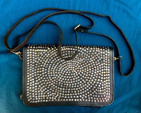 Schwarze Nieten Ledertasche Vintage Boho Style
