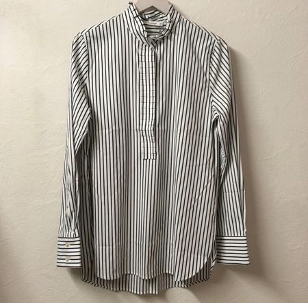 Nationality LA Bluse schwarz weiss gestreift m Rüschen Gr 42