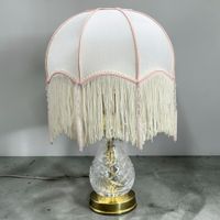 Ancienne lampe de chavet en cristal taillé et laiton doré